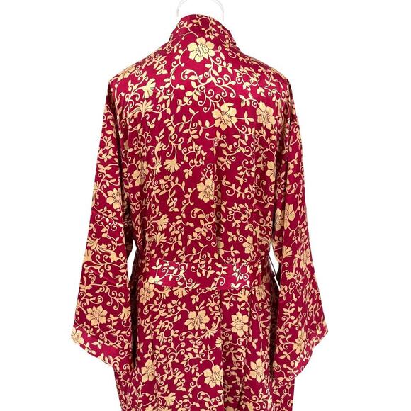 Talbots Intimates Silk Cranberry/Tan Floral Robe & Nightgown Size Medium Petite - Picture 2 of 13